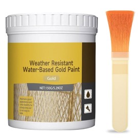 Water Based Metallic Gold Leaf Paint, Weather Resistant Fast Drying Decorative Paint, Multipurpose Waterborne DIY Art Coating for Indoor Outdoor Furniture, Fence, Crafts, Stone & Ceramic Decoration