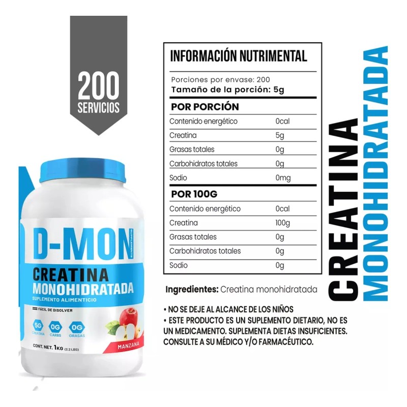 Creatina Monohidratada Dmon 1kg+ Glúteo Peptonas De Colágeno