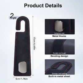JTENGYAO Auto Hooks, 2 Pcs Leather Car Storage Organiser Bag Hooks, Universal Car Back Seat Headrest Hanger For Coat Purse Grocery Bag