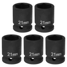 sourcing map 5pcs 6 Point Impact Socket 21mm Metric Socket 1/2" Square Drive 1.5" (38mm) Long Phosphated Cr-Mo Steel Spindle Axle Hex Nut Sockets, Black