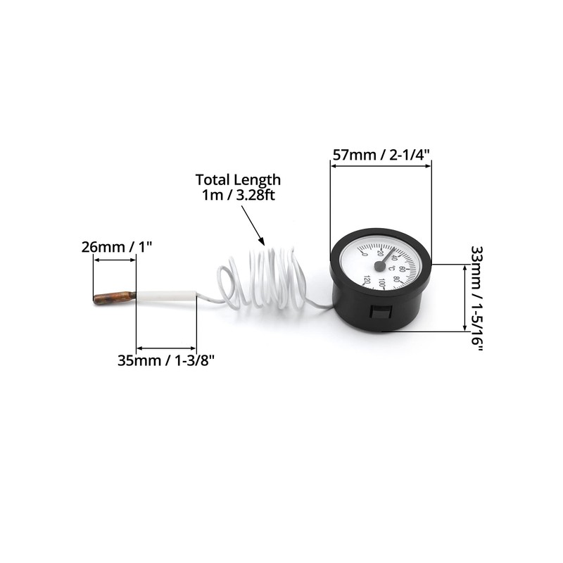 QWORK Thermometer with Sensor Capilar Used for Boilers, Heating and
