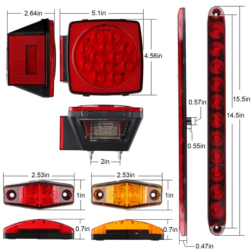 Partswcgg 12V Led Utility Trailer Lights Wiring Kit, Square Combination
