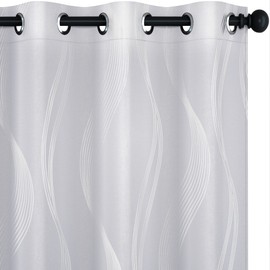 Deconovo Blackout Curtains - Silver Wave Print, Thermal Insulated, Noise Reducing, Privacy Drapes for Bedroom & Living Room (52W x 45L Inch, Light Silver Grey, 2 Panels)