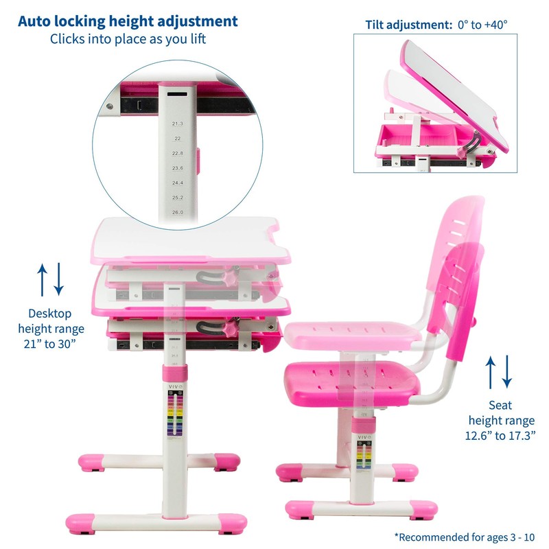 VIVO Pink Height Adjustable Children's Desk and Chair Set |
