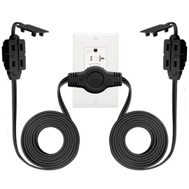 K Kasonic 12 Feet Twin Extension Cord Power Strip, 6 Feet on Each Side, Flat Head Outlet Plug,6 Polarized Outlets with Safety Cover, Double Extension Cord Splitter for Indoor Use, ETL Listed (Black)