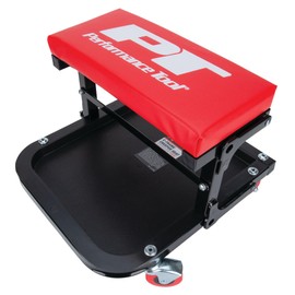 Performance Tool W85021 Folding C-Frame Creeper Rolling Work Seat with Tool Tray for Mechanic Garages and Workshops, Black/Red, 12.5-inch Height