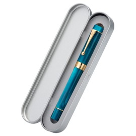 Jinhao 100 Fountain Pen Classic Style Peacock Blue Acrylic, Fine Point with Converter and Gold Trim Pen Case Set