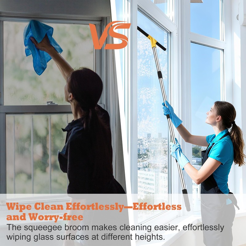 Large Heavy-Duty Floor Squeegee, 18” Rubber Blade Broom & 62”