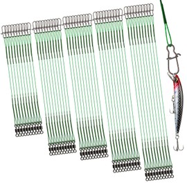DONQL 50 Piece Steel Leader Pike Fishing Set with Swivel & Carabiner, 5 Sizes Leader Fishing Green, 10/15/20/25/30 cm Stainless Steel Fishing Accessories, Bite Resistant Steel Leaders for Saltwater