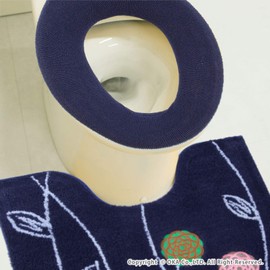 OKA Etoffe Twa Toilet Seat Cover, For O-Shaped Seats, Antibacterial, Odor Resistant, Approx. 6.3 x 13.8 x 0.8 Inches (16 x 35 x 2 cm), Navy Blue