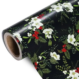 WRAPAHOLIC 30 Inch Jumbo Christmas Wrapping Paper - 30 Inch x 33 Feet - White Floral Wrapping Paper with Green Leaves and Red Berries for Xmas Holiday, Party Celebration