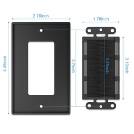 Iwillink Brush Wall Plate (2 Pack), Cable Pass Through Insert for Wires, Single Gang Cable Access Strap, Wall Socket for HDTV, Home Theater Systems - Black