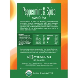 Davidson's Organics, Peppermint & Spice, 8-count Tea Bags, Pack of 12