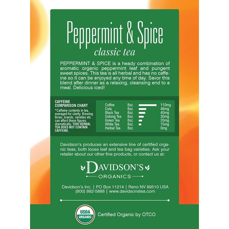Davidson's Organics, Peppermint & Spice, 8-count Tea Bags, Pack of