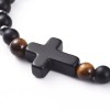 LZD Unisex Tiger Eye Stretch Bracelet Cross Black Agate Frosted