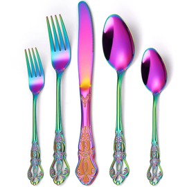 Vilihkc Gorgeous Retro Royal Stainless Steel 20 Pieces Flatware Set, Silverware Set, Anti-rust Stainless Steel Cutlery Set Utensils Including Fork Spoon and Knife