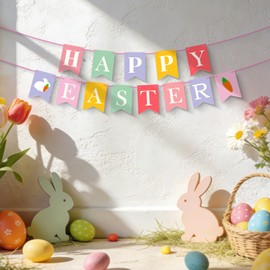 Oeyliz Easter Banners Happy Easter Garland Decorations Happy Easter Sign for Home Easter Party Decorations for Indoor Outdoor Spring Farmhouse Office Mantle Wall Decor