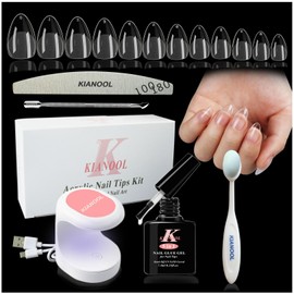 Gel x Nail Kit Almond Shape, 552 Pcs Short Almond Nail Tips with U V Lamp, 5 in 1 UV Glue Press on Easy Extension set, Acrylic False Tips Kit DIY Manicure Art Gifts for Women