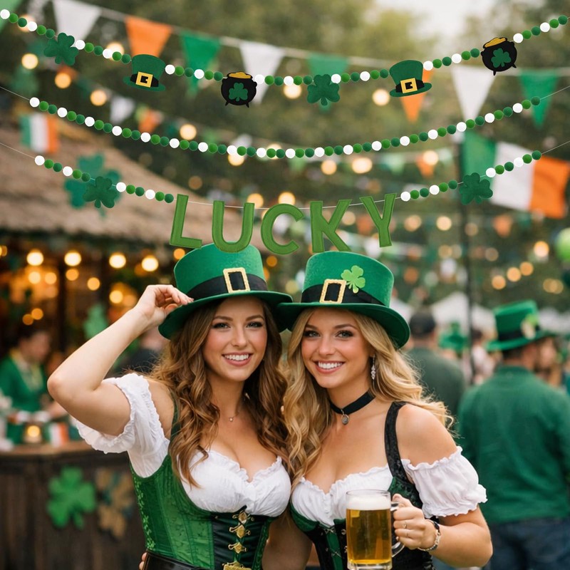 St Patricks Day Decorations 3 Pack Felt Pompom Banner Pre-Assembled