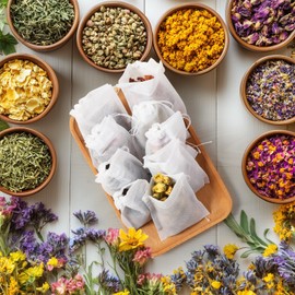 Diboniur 600 Pezzi Bustine Te Vuote in Tessuto Non Tessuto, Infusore per Tisane Usa e Getta, Filtro Te Infusione con Coulisse per Tè, Tè ai Fiori, Caffè, Spezie (7×9cm)