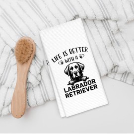 fZSZSD Black Lab Gifts Kitchen Towels, Labrador Retriever Gifts for Women Dish Towel for Kitchen, Dog Lover Mom Gift Tea Towels, Life is Better with a Labrador Hand Towel for Bathroom, 16x24 Inch