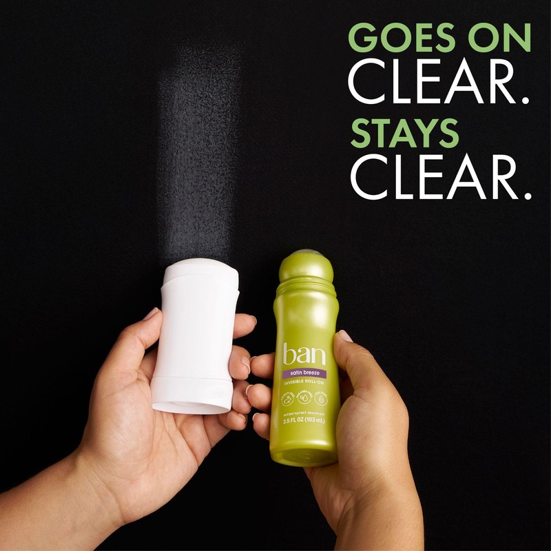 Ban Invisible Roll-on Antiperspirant Deodorant for Women and Men, 24-hour