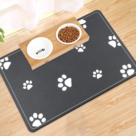 Mavicen Bowl Mat Dogs and Cats, Absorbent Quick-Drying Dog Bowl Mat, Non-Slip Feeding Bowl Mat for Pets (Dark Grey, 1 Multiple Paw Pattern, 30 x 50 cm)