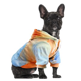 SlowTon Dog Hoodie - Warm Flannel Dog Jumper with Lead Portal and Pocket, Hoodie for Small Medium Dogs, Orange/Blue Tie Dye