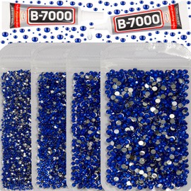 30200Pcs Royal Dark Navy Blue Resin Rhinestones with b-7000 Adhesive Glue for Crafts Clothing Clothes Fabric, Flatback Gems, Flat Back Crystals Diamonds Bulk ss6 ss10 ss16 ss20 Mixed Sizes, Non Hotfix