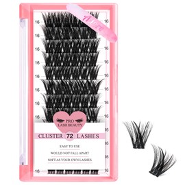 Cluster Eyelashes, Pack of 72 Eyelash Clusters, DIY Eyelash Extensions, Individual Eyelashes, D-16 mm, Thin Band, Easy to Use at Home (Adore, D-16 mm)