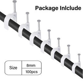 100PCS Round Cable Clips, 8MM Electrical Cable Wall Clip Cable Nail Clips Management, Wire Tidy Clips Pins Cable Tacks for Ethernet, Electrical Cables, Wires, White