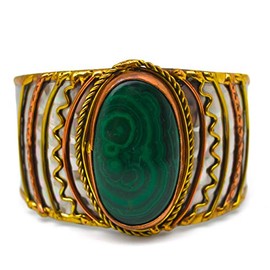 ANJU JEWELRY Janya Collection Mixed Metal Cuff Bracelet - Malachite Stone