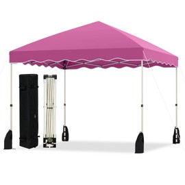 Tangkula 10x10 FT Pop Up Canopy, UPF50+ Easy Set up Instant Tent with Wheeled Bag, 8 Stakes, 4 Anchors, 4 Wind Ropes, 4 Sandbags, Heavy Duty Outdoor Canopy Tent 10x10 for Patio Party Backyard (Pink)
