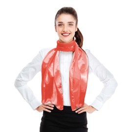 CBC Crown Women's Silk Feel Solid Color Satin Striped 13" x 60" Fashion Shawl Scarf (Coral - 13" x 60")