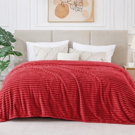 BEDELITE Fleece Blanket Queen Size – 3D Ribbed Jacquard Soft and Warm Decorative Fuzzy Blankets – Cozy, Fluffy, Plush Lightweight Throw Blankets for Couch, Bed, Sofa(Red, 90x90 inches)