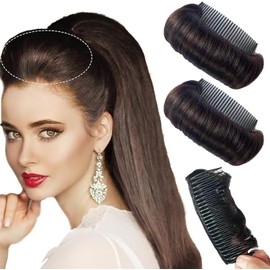 Hair Bun Invisible False Clip Hair Base Bump Fluffy Pad Styling Increased Insert Tool Hairstyles Natural Extension DIY Accessories for Women Girls 2 Pieces (Dark Brown, 10.5 * 5CM)