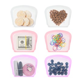 KVK Platinum Reusable Silicone Bags - Food Grade Silicone Pocket Bags 6 Pack 7oz - Food Storage Container for Snack, Dog Treat and Cards - Large Opening Easy Clean Oven and Dishwasher Safe - Mix Color