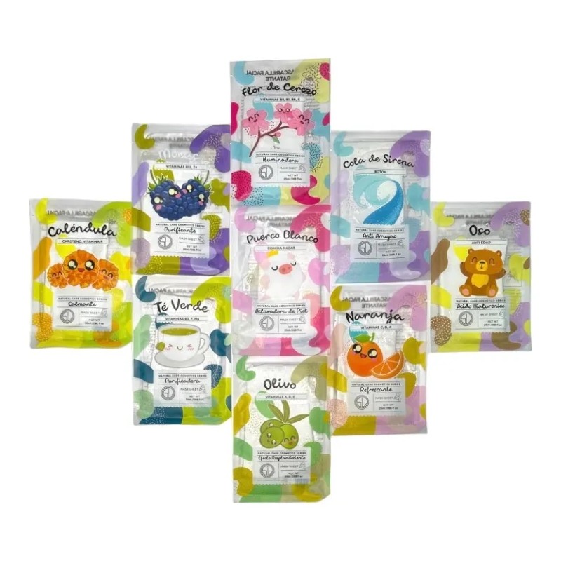 Kit 50 Mascarillas Faciales Hidratantes + Rodillo De Jade