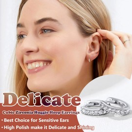 Silvora Womens Hoops Earrings 925 Sterling Silver Cubic Zirconia Hinged Hoop Solid Silver Earring 6MM Cute CZ Earrings for Mother