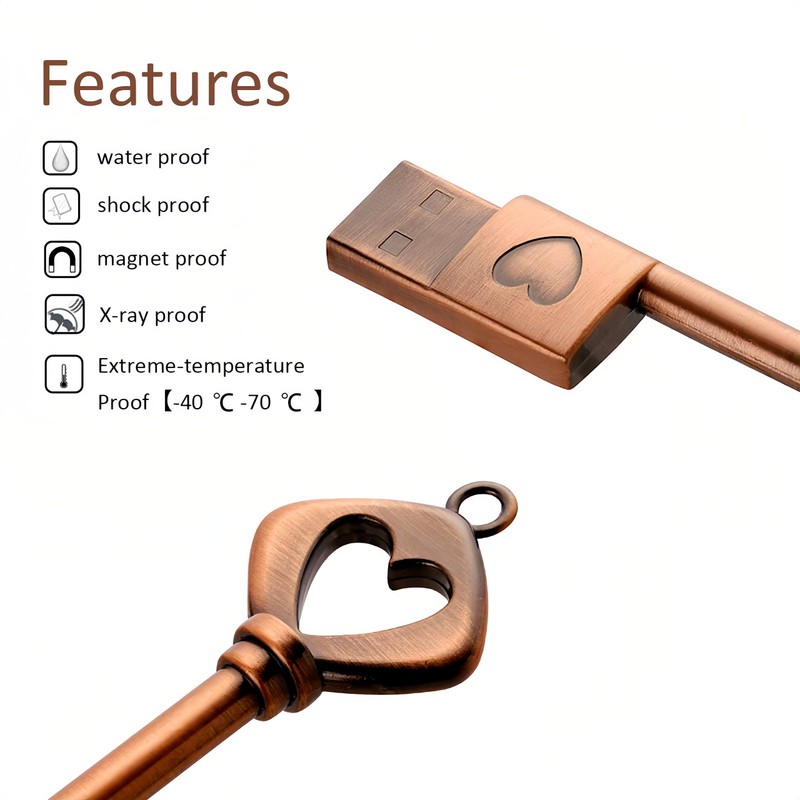 WooTeck 128GB HeartKey USB Flash Drive Metal Key Heart Data