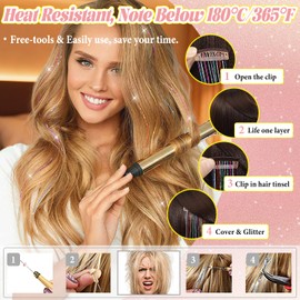 Hair Tinsel Clip in Gold-pink Fairy Hair Tinsel Kit, 12 Pcs 24 Inch Glitter Clip in Hair Extensions for Girls Women Kids Christmas New Year Festival Party (Gold-pink)