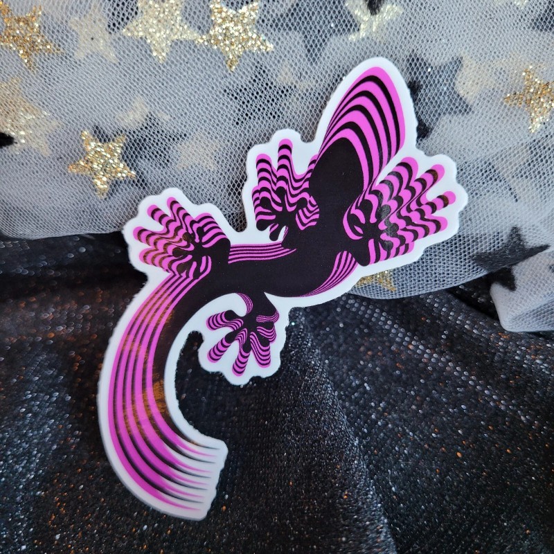 MoonlightJadeArt STKR069- PINK & BLACK LIZARD Sticker Psychedelic Lizards Reptile