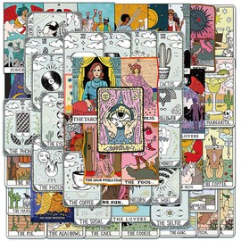 50Pcs Tarot Cards Stickers for Water Bottle, Cool Waterproof Vinyl Divination Graffiti Decals for Car Bumper Luggage Laptop Phone, DIY Decoration Gifts for Kids Girls Teens