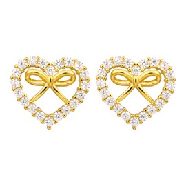 HAISWET 925 Sterling Silver Heart Earrings Bow Bowtie Studs for Women Teen Girls Sweet Love Studs Bowknot Earrings Gold Tone