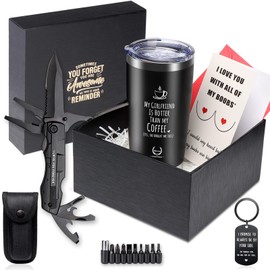 HEIBOSO Gifts for Boyfriend - 5-in-1 Survival Gift Box with Insulated Tumbler, Multi-Tool Pocket Knife, Keychain & Greeting Card - Valentine's Day, Birthday, Anniversary Presents for Him