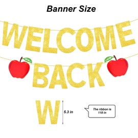 Back to School Banner - Gold Welcome Back Banner - Classroom Banners Welcome Sign for Classroom - First Day of School Decorations
