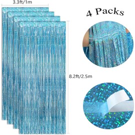 Metallic Tinsel Curtain Light Blue Glitter– OEMG 4Pack 3.3x8.2FT Light Blue Foil Fringe Curtain, Metallic Light Blue Foil Curtain, Light Blue Tinsel Curtain, Light Blue Party Curtain Backdrop