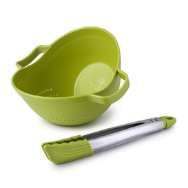 Zeal Drain & Serve Colander with Kitchen Tongs Set - Lime
