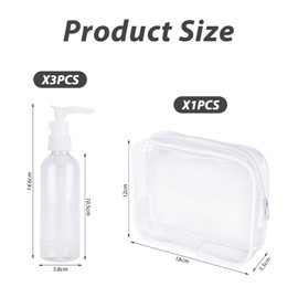 3 100 ml Push Bottles, 1 Toiletry Bag, Lotion Dispenser, Pump Dispenser, Small Soap Dispenser, Pump Bottle, Push Dispenser Pump Bottle