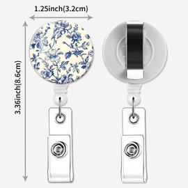 2 Pack Badge Reels Holder Retractable with ID Clip for Nurse Name Tag Card Nursing for Doctor Teacher Student Employee Office Medical Work (Blue Flower)